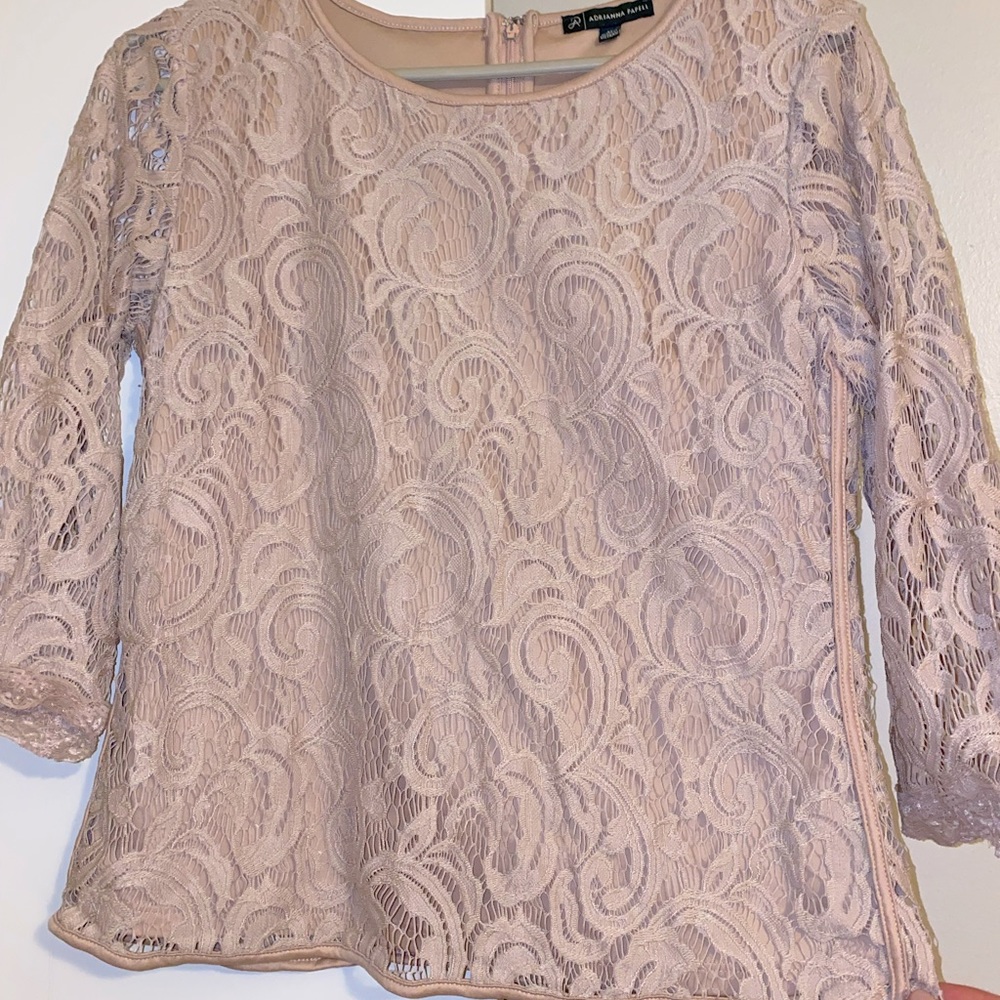Adrianna Papell Blush Lace Blouse